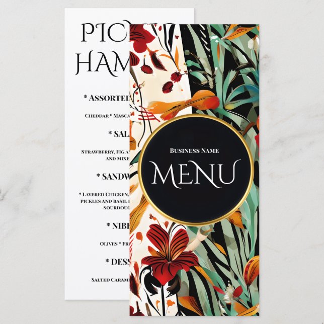 Menu Tropical Floral Botanical Wedding Elegant Design (Devant / Derrière)