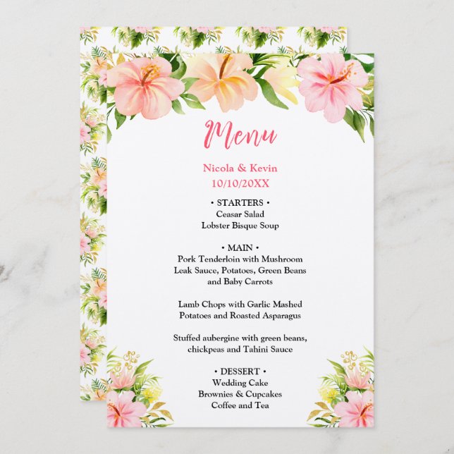 Menu Tropical Jungle Floral Wedding (Devant / Derrière)