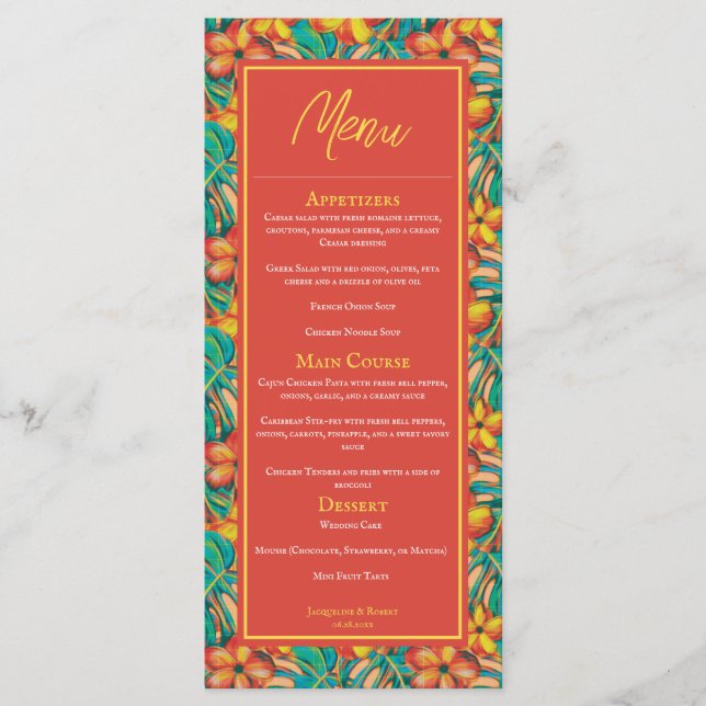 Menu Tropical Orange and Yellow Floral Mariage Men (Devant)