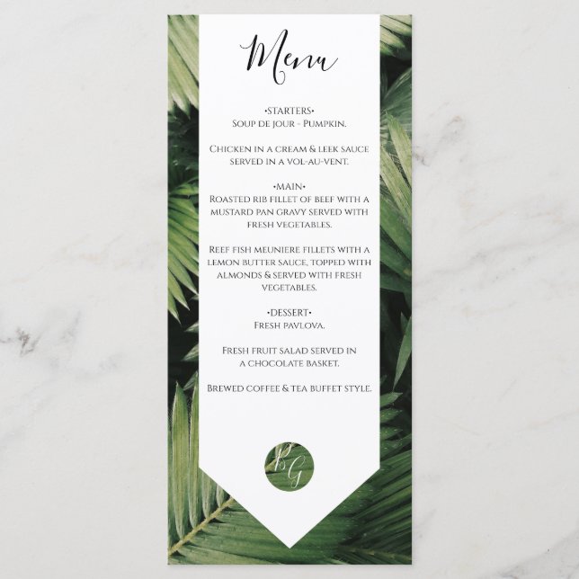 Menu Tropical Palm Feuille Mariage de verdure (Devant)