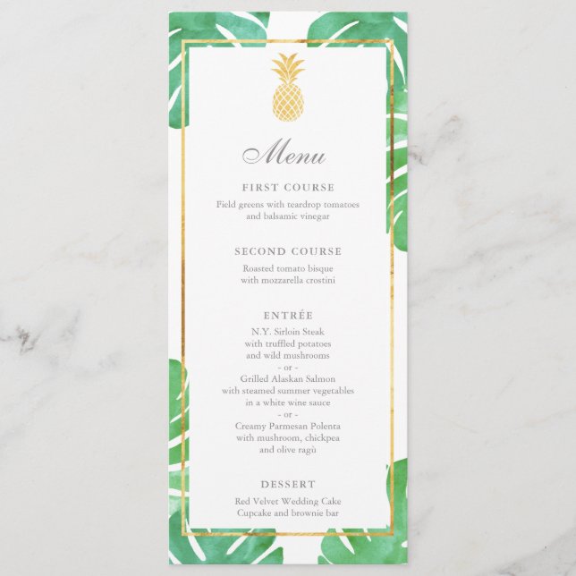 Menu Tropical Pineapple Gold & Green Mariage (Devant)