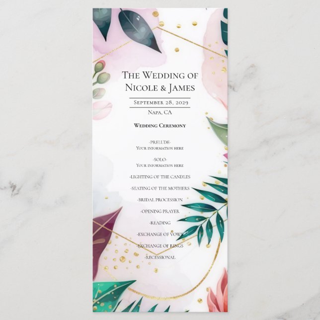 Menu Tropical Stardust Garden Floral Paradise Wedding  (Devant)