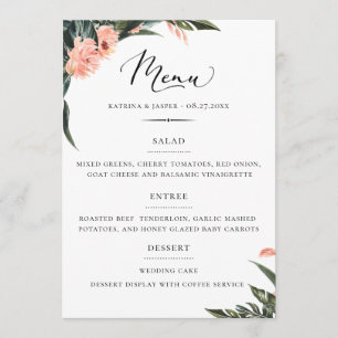 Menu Tropiques modernes Coral Floral Mariage