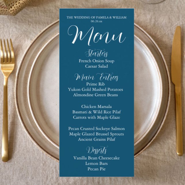 Menu Turquoise Bleu Simple Style Dîner Mariage (In Situ Table)