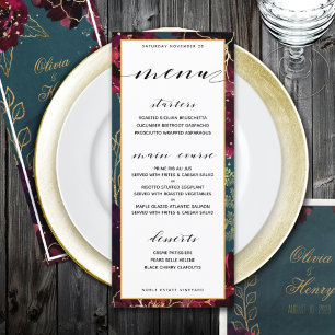 Menu Turquoise Bordeaux Jewel Tones Mariage
