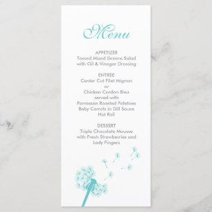 Menu turquoise de mariage de pissenlit