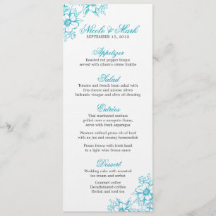 Menu Turquoise Floral Letterpress Style Mariage