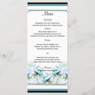 Menu turquoise Floral Watercolor Mariage