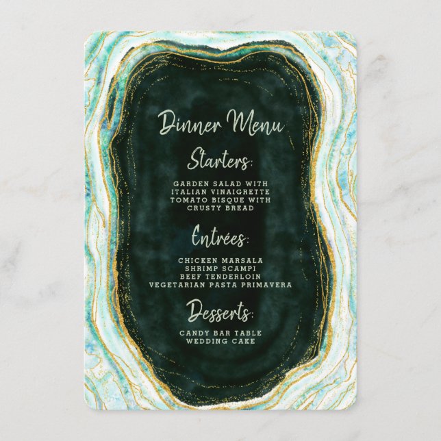 Menu Turquoise Green & Gold Agate Marble Geode Rock Dîn (Devant)