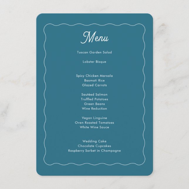 Menu Turquoise moderne Cadre d'onde bleue Mariage de sc (Devant)