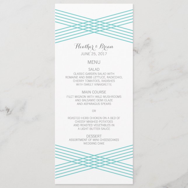 Menu Turquoise Moderne Déco Mariage (Devant)