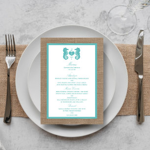 Menu Turquoise Seahorse Burlap Beach Wedding Collection
