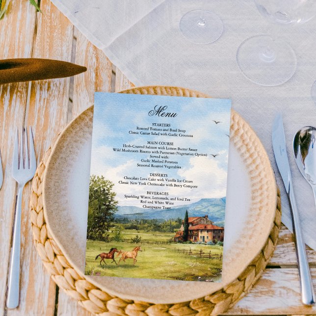 Menu Tuscan Countryside Nature Painting Wedding  (Créateur téléchargé)