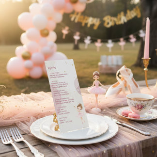 Menu Tutu Ballerina Ballet Dancer Girl Birthday