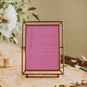Menu Typographie audacieuse rose vif et rouge Mariage m