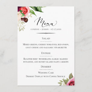 Menu Typographie chic Bohème Floral Mariage
