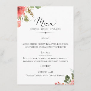 Menu Typographie chic Coral Floral Mariage