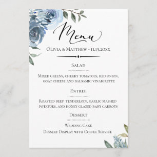 Menu Typographie chic Dusty Blue Botanical Mariage