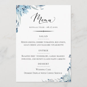 Menu Typographie chic Dusty Blue Floral Mariage