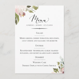 Menu Typographie chic Dusty Mauve Mariage botanique