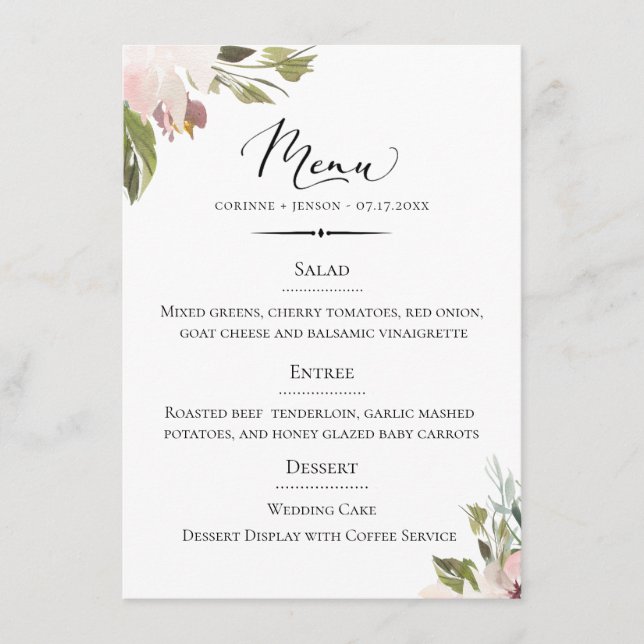 Menu Typographie chic Dusty Mauve Mariage botanique (Devant)