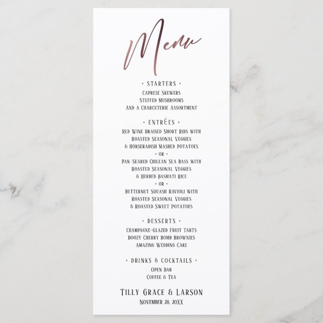 Menu Typographie contemporaine d'or Rose simple (Devant)