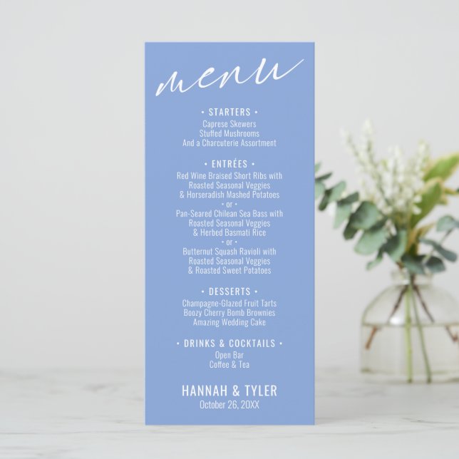Menu Typographie contemporaine simple élégante Pervench (Debout devant)