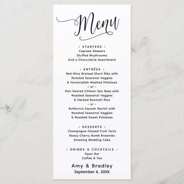 Menu Typographie de script élégante Simple Blanc (Devant)