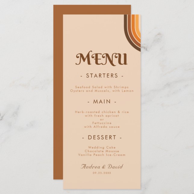 Menu Typographie des années 70 Arc-en-ciel Mariage Crea (Devant / Derrière)