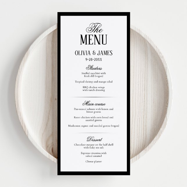 Menu Typographie Élégante Mariage Moderne Noir & Blanc (Créateur téléchargé)