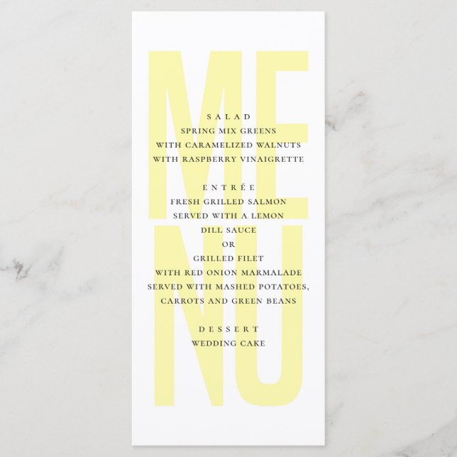 Menu Typographie jaune simple moderne pour dîner de mar (Devant)