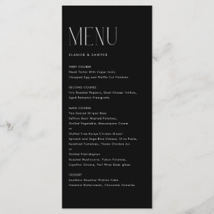 Menu Typographie minimaliste moderne Mariage noir