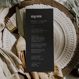 Menu Typographie moderne   Dîner Mariage gris charbon