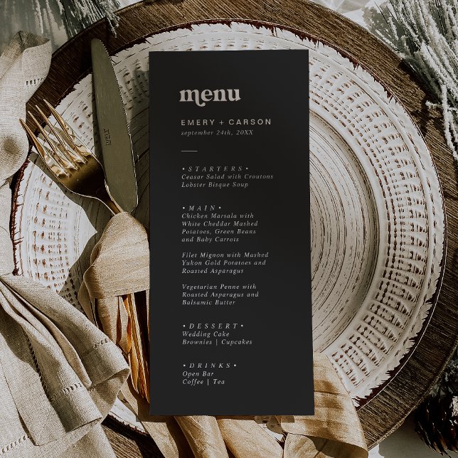 Menu Typographie moderne | Dîner Mariage gris charbon (Créateur téléchargé)
