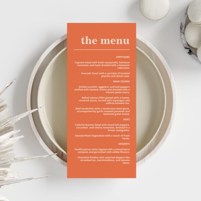 Menu Typographie moderne et audacieuse Mariage orange b (Créateur téléchargé)