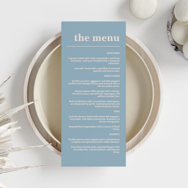 Menu Typographie moderne Gras Mariage Dusty Blue Navy (Créateur téléchargé)