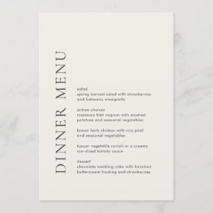 Menu Typographie Moderne Mariage Élégant Beige