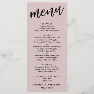 Menu Typographie Moderne Minimaliste Décontractée Rose