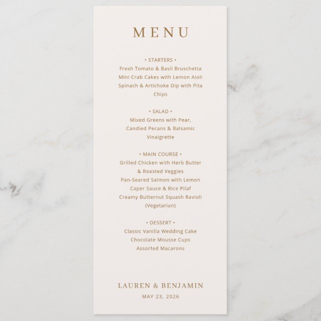 Menu Typographique Élégant Beige (Devant)