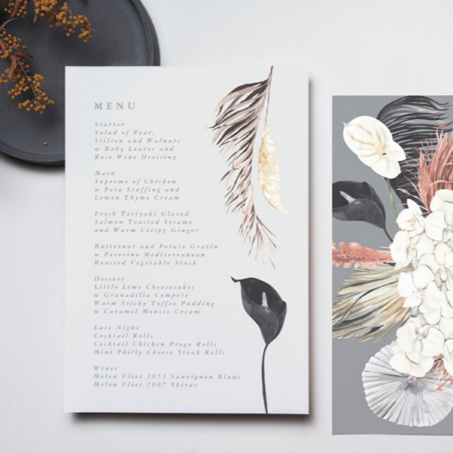 Menu Ultimate Grey Pampas Grass Tropical Jungle Mariage (Créateur téléchargé)