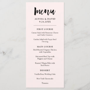 Menu Un esprit moderne   Mariage rose pâle