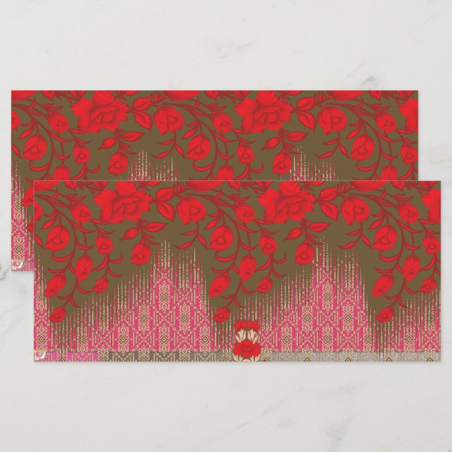 Menu un motif de point de croix avec des fleurs rouges  (Devant / Derrière)