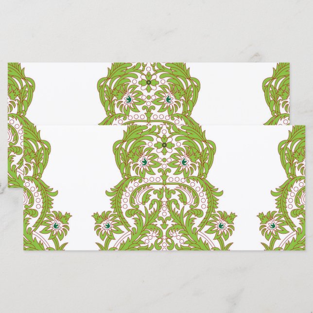 Menu un papier peint vert et blanc avec des motifs orné (Devant / Derrière)