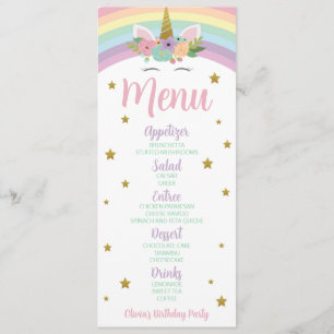 Menu Unicorn Rainbow Parties scintillant Stars Annivers