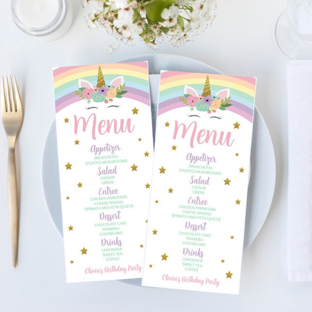 Menu Unicorn Rainbow Parties scintillant Stars Annivers (Créateur téléchargé)