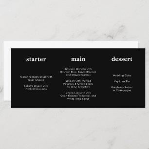 Menu unique moderne tout noir Mariage horizontal