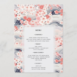 Menu Vagues de rose Sakura Fleur Moderne Mariage