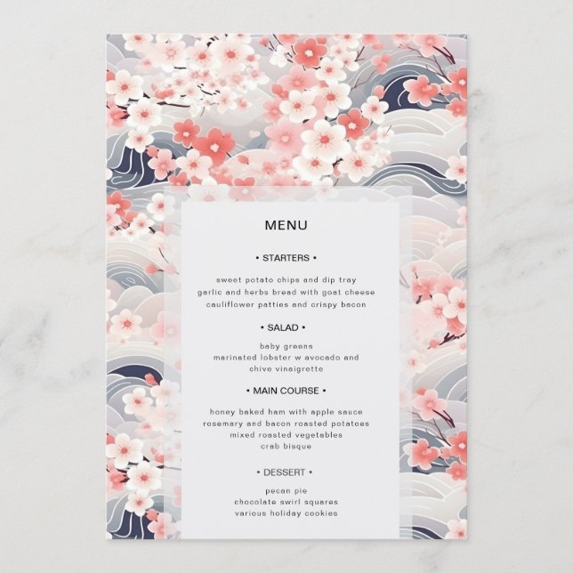 Menu Vagues de rose Sakura Fleur Moderne Mariage (Devant)