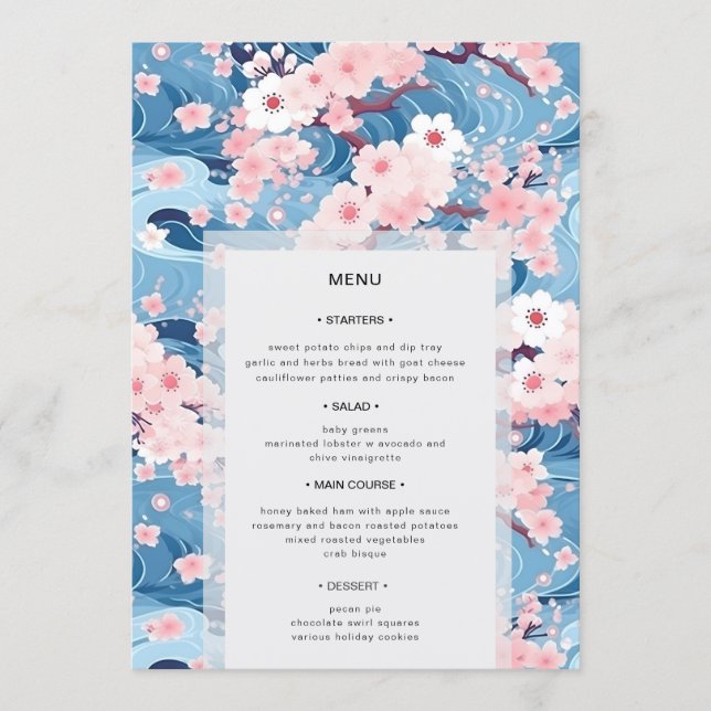 Menu Vagues de rose saumon Fleur de cerisier Mariage mo (Devant)