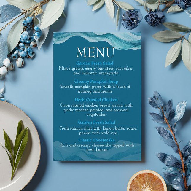 Menu vagues d'océan bleues à l'aquarelle (Créateur téléchargé)